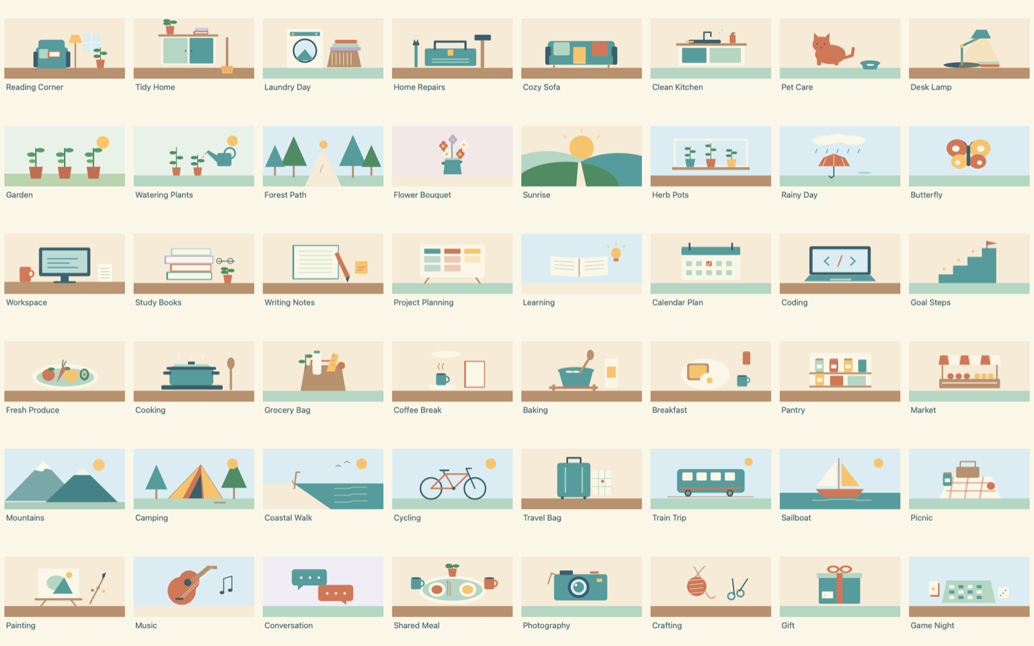 Plenact's built-in collection of illustrated card covers